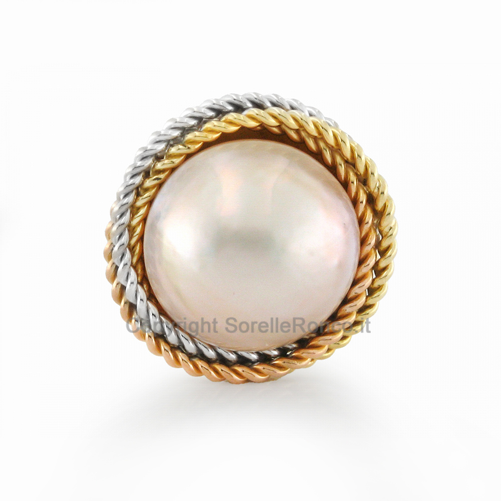 CF02698 - Orecchini  in Oro Bianco e Giallo 18kt con Perle Mabè 15mm