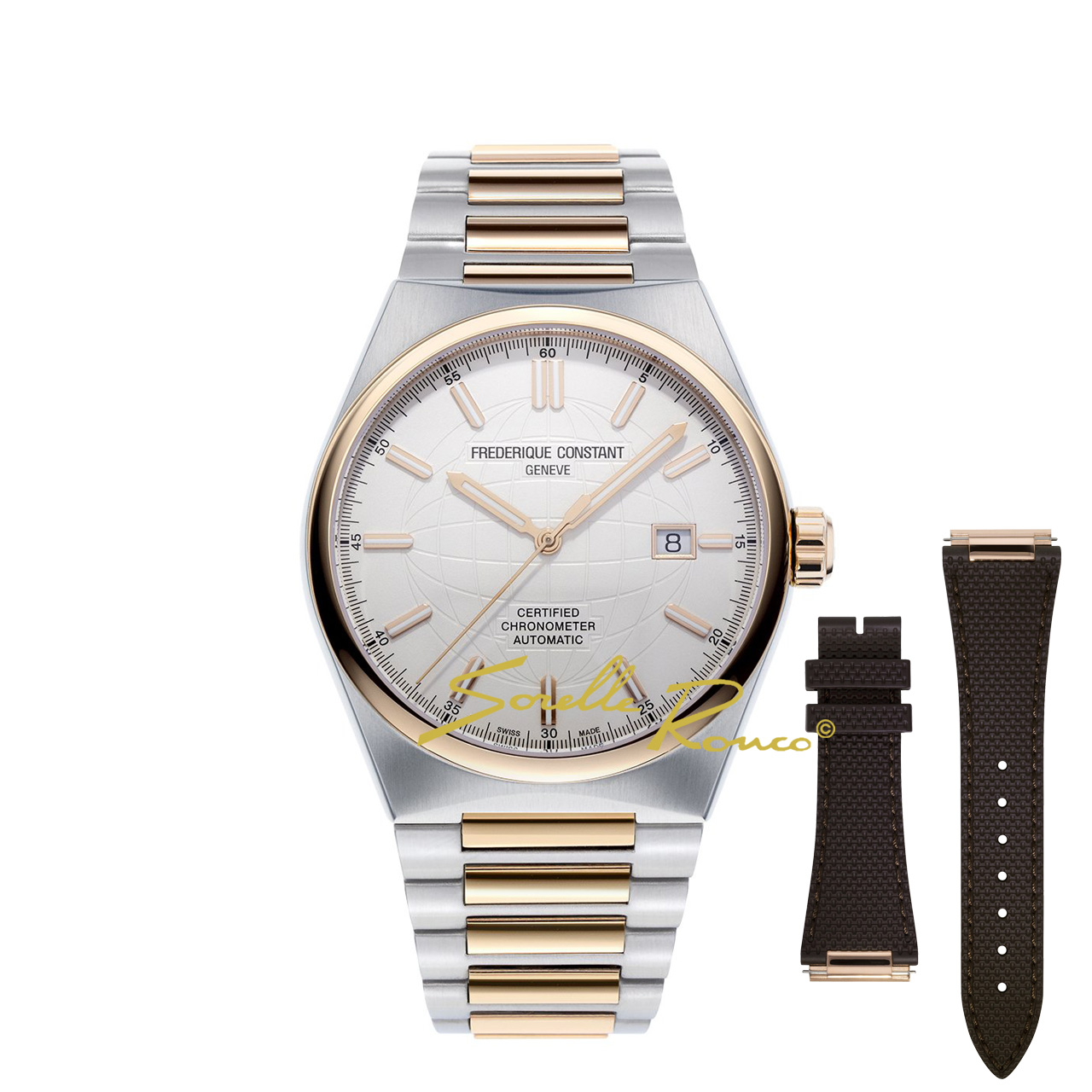 Vendita il nuovo orologio FREDERIQUE CONSTANT Highlife 41mm Automatico quadrante bianco in acciaio e oro giallo placato + Cinturino Gomma
