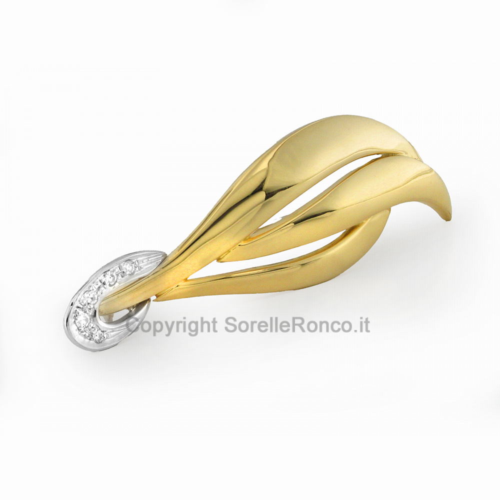 CF02692 - Spilla in Oro Giallo e Bianco 18kt e Diamanti 0.08 Ct