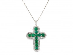 CF00864 - Collana Pendente Croce Smeraldi Diamanti