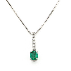 CF02027 - Collana Oro Bianco con Diamanti e Smeraldo Ovale