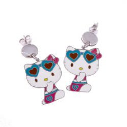 OS1 - Hello Kitty Orecchini Argento Blu e Rosa