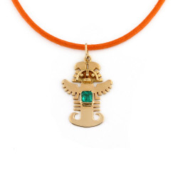 CF02599 - Collana Oro con Pendente Azteco e Smeraldo