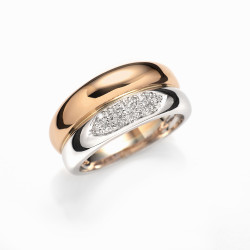 CF02725 - Anello Fascia in Oro Bianco e Oro Rosa 18kt con Diamanti 0.10 Ct