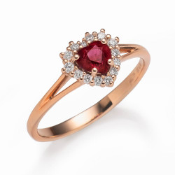 CF02749 - Anello Cuore Oro Rosa 18Kt con Diamanti e Rubino 0.47Ct
